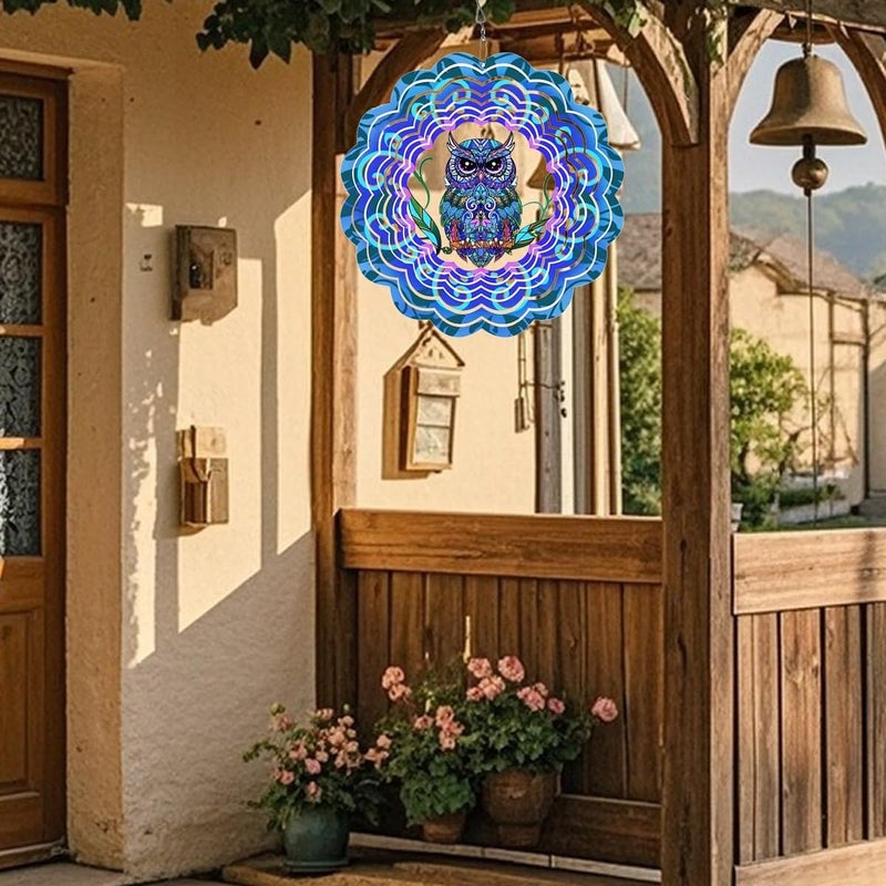 YTAONS 12 in Wind Spinners Outdoor, Hanging Spinners 3D Stainless Steel Wind Sculpture for Garden Yard Art Decoration Christmas Birthday Gift for Women Mom Wife Grandma (Owl) - Image 3